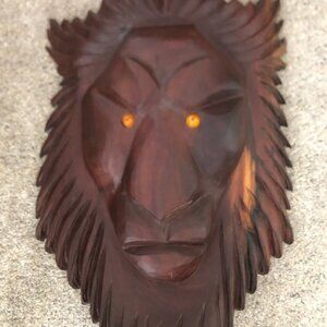 Lion Face Carving "King of the Jungle" by Carl Henry, Antigua WI Large Stunning